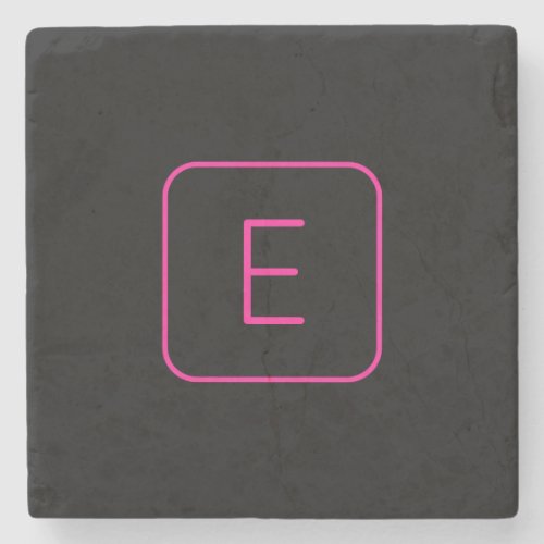 Modern Styled Initial Monogram  Pink  Black Stone Coaster