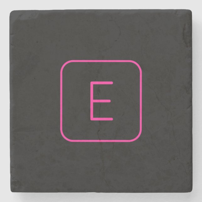Modern Styled Initial Monogram | Pink & Black Stone Coaster (Front)
