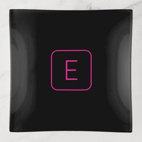 Modern Styled Initial Monogram  Pink  Black Trinket Tray