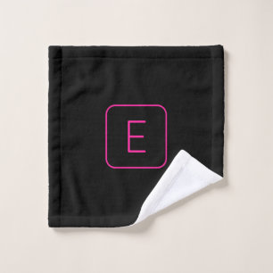 Modern Styled Initial Monogram Pink & Black Wash Cloth