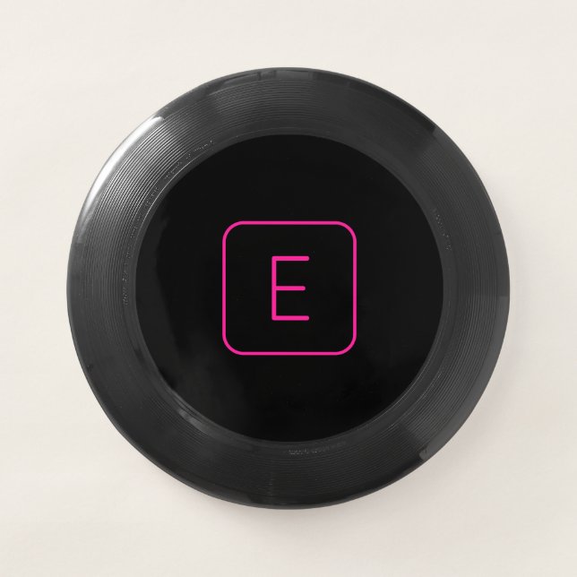 Modern Styled Initial Monogram | Pink & Black Wham-O Frisbee (Front)