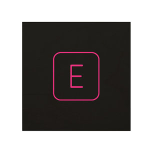 Modern Styled Initial Monogram Pink & Black Wood Wall Art