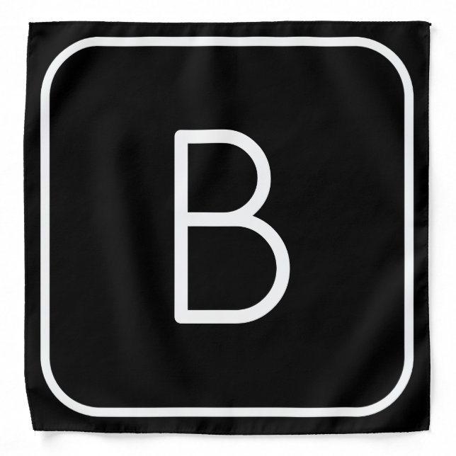 Modern Styled Initial Monogram | White & Black Bandana (Front)