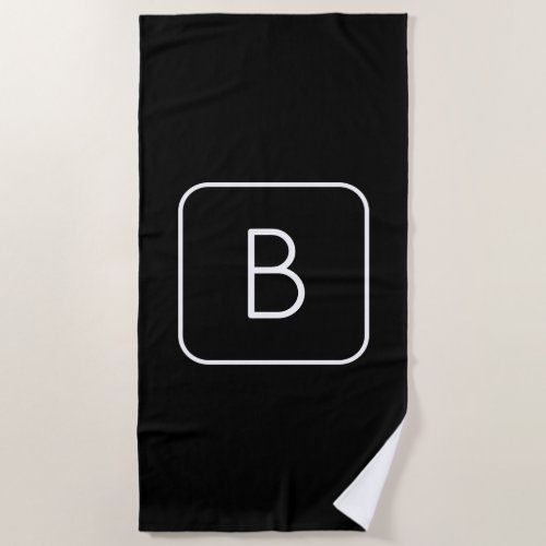Modern Styled Initial Monogram  White  Black Beach Towel