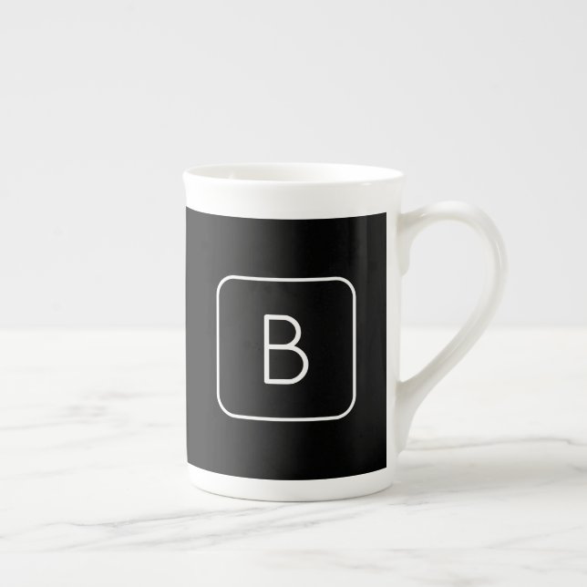 Modern Styled Initial Monogram | White & Black Bone China Mug (Right)