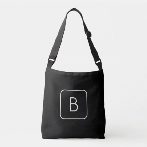 Modern Styled Initial Monogram  White  Black Crossbody Bag