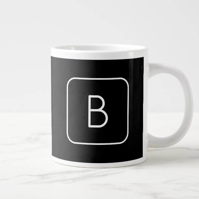 Modern Styled Initial Monogram | White & Black Giant Coffee Mug (Right)