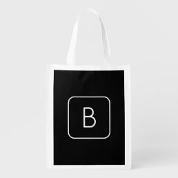 Modern Styled Initial Monogram | White &amp; Black Grocery Bag
