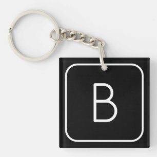 Modern Styled Initial Monogram White & Black Keychain