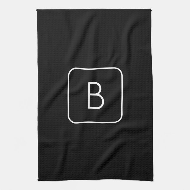 Modern Styled Initial Monogram | White & Black Kitchen Towel (Vertical)