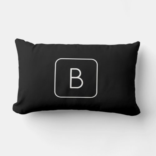 Modern Styled Initial Monogram  White  Black Lumbar Pillow