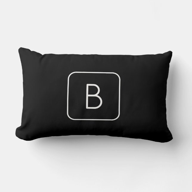 Modern Styled Initial Monogram | White & Black Lumbar Pillow (Front)