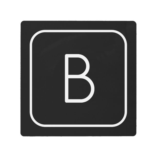 Modern Styled Initial Monogram | White & Black Metal Print (Front)