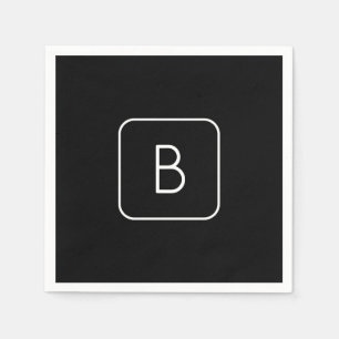Modern Styled Initial Monogram White & Black Napkins