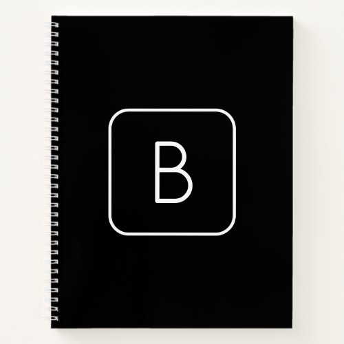 Modern Styled Initial Monogram  White  Black Notebook
