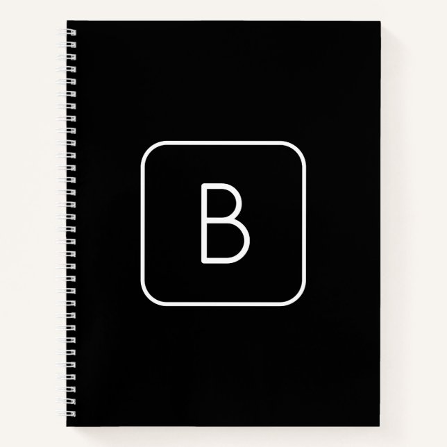 Modern Styled Initial Monogram | White & Black Notebook (Front)