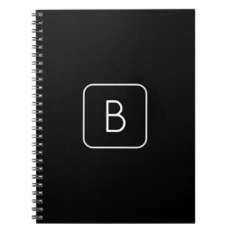 Modern Styled Initial Monogram | White &amp; Black Notebook