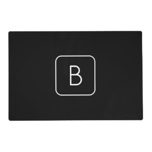 Modern Styled Initial Monogram White & Black Placemat