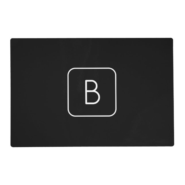 Modern Styled Initial Monogram | White & Black Placemat (Front)