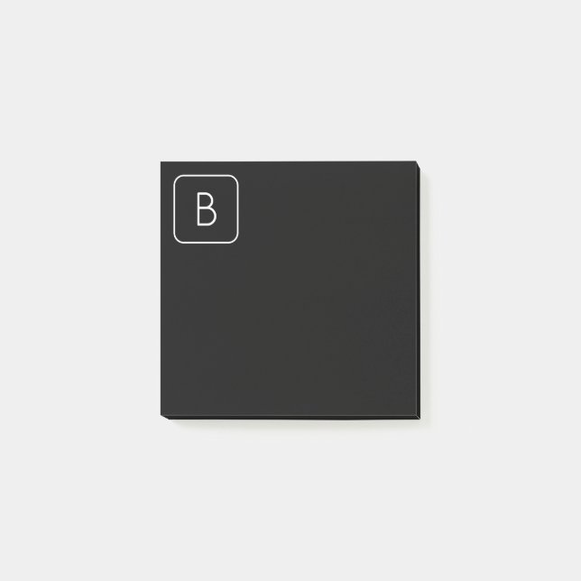 Modern Styled Initial Monogram | White & Black Post-it Notes (Front)