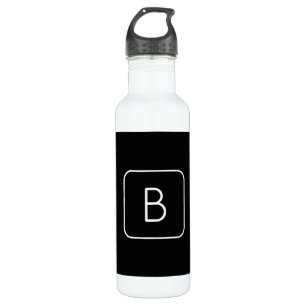 Modern Styled Initial Monogram White & Black Stainless Steel Water Bottle