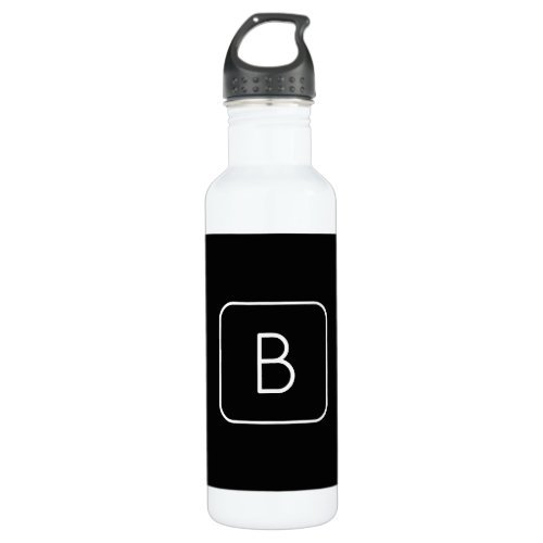 Modern Styled Initial Monogram  White  Black Stainless Steel Water Bottle