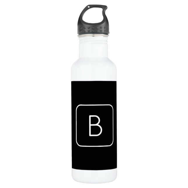 Modern Styled Initial Monogram | White & Black Stainless Steel Water Bottle (Front)
