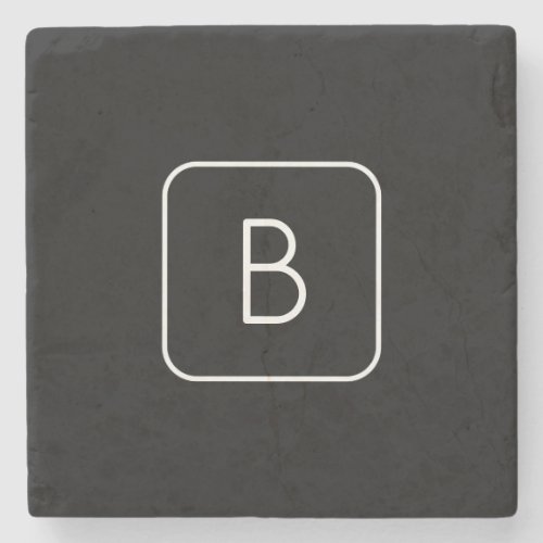 Modern Styled Initial Monogram  White  Black Stone Coaster