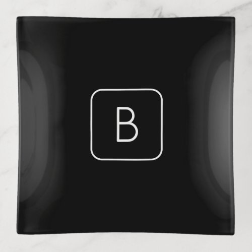 Modern Styled Initial Monogram  White  Black Trinket Tray