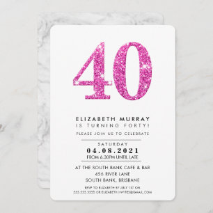 MODERN STYLISH 40TH birthday party pink glitter 40 Invitation
