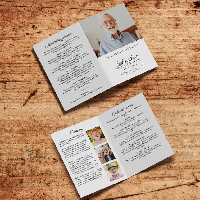 Modern Stylish 4-Photo Folded Funeral/Memorial Program (Creator Uploaded)