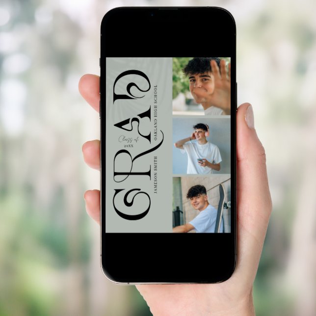 Modern Stylish 4 Photo Graduation Invitation (Front Digital)