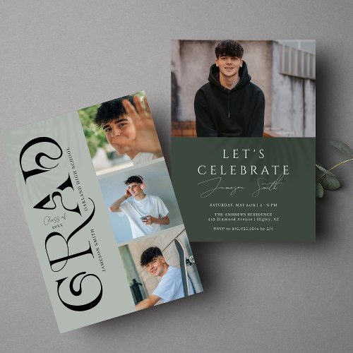 Modern Stylish 4 Photo Graduation Invitation