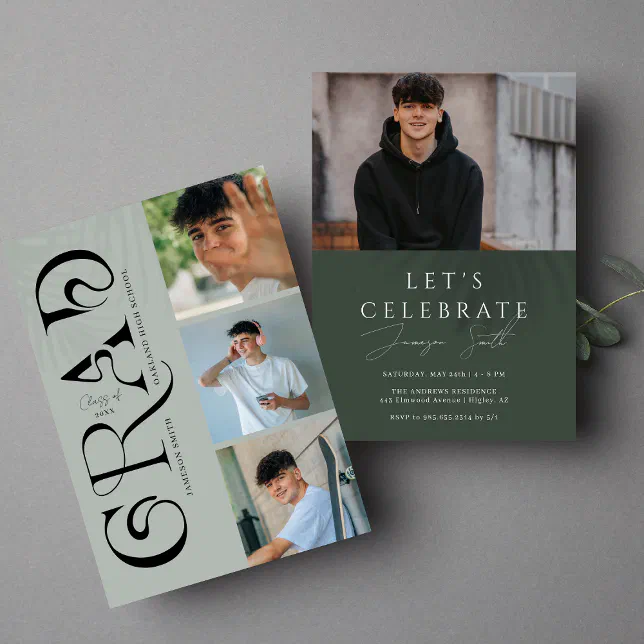 Modern Stylish 4 Photo Graduation Invitation | Zazzle