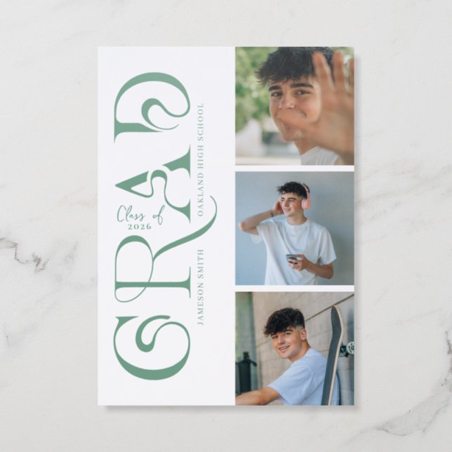 Modern Stylish 4 Photo Graduation Invitation (Front)