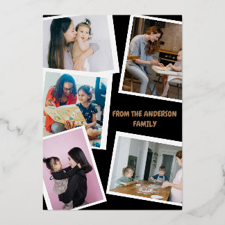 Modern Stylish 5-Photo Family Valentine’s Day Foil Holiday Card