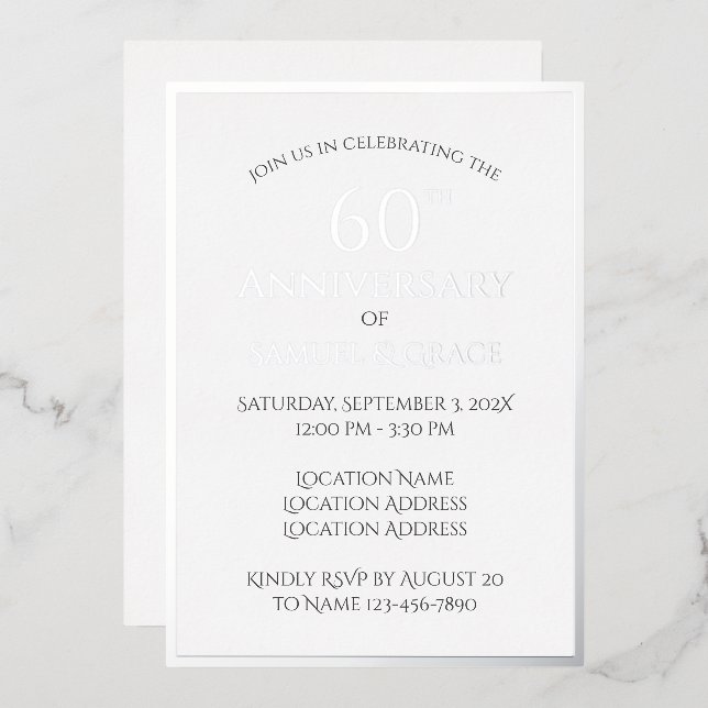Modern Stylish 60th Wedding Anniversary Party  Foil Invitation (Front/Back)
