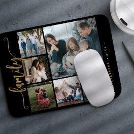 Modern stylish 6 photo collage family calligraphy mouse pad