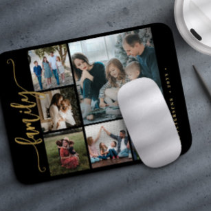 Modern stylish 6 photo collage family calligraphy mouse pad