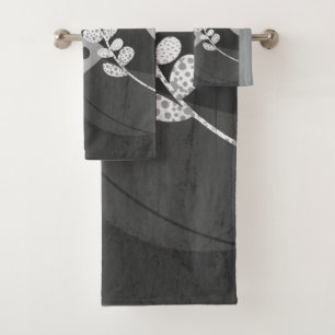 modern stylish abstract art gray and black  bath towel set