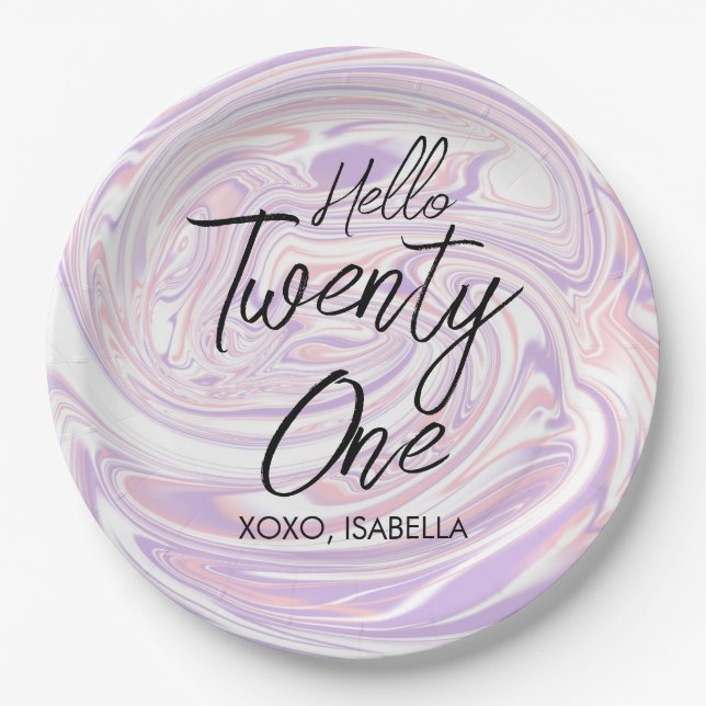 Modern Stylish Abstract Twenty One 21st Birthday Paper Plates (Front)