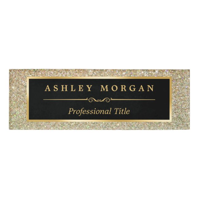 Modern Stylish and Fashionable Beauty Gold Glitter Name Tag