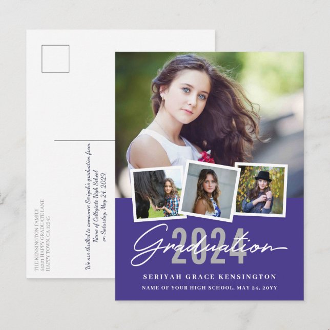 Modern Stylish Any Year Graduation 4 Photo Postcard (Front/Back)