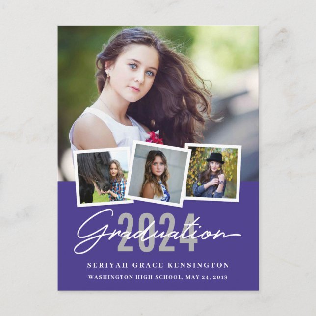 Modern Stylish Any Year Graduation 4 Photo Postcard (Front)