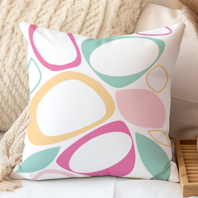 Modern Stylish Aqua Pink Yellow Abstract Pattern Throw Pillow (Creator Uploaded)