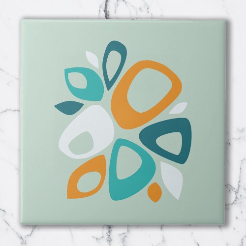 Modern Stylish Aqua Teal Orange Abstract Pattern Ceramic Tile