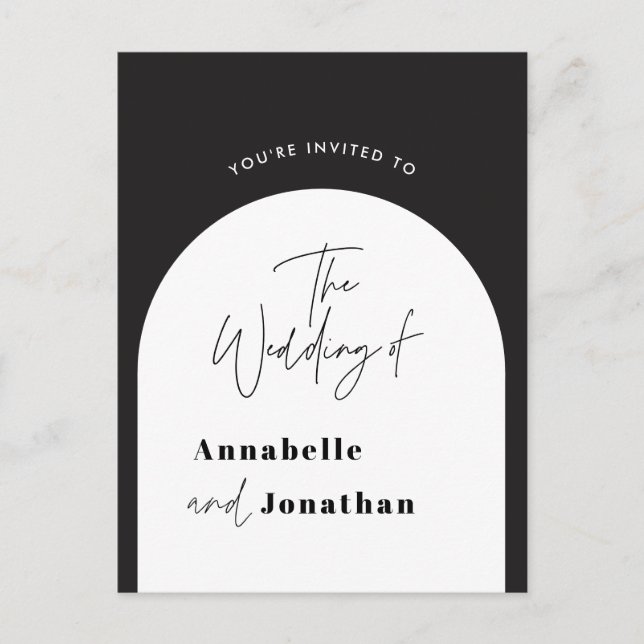 modern stylish arch black and white wedding postcard (Front)