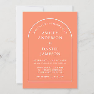 Modern Stylish Arch Coral Wedding Invitation