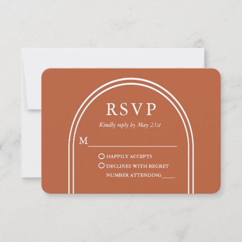 Modern Stylish Arch Wedding Burnt Orange RSVP Card