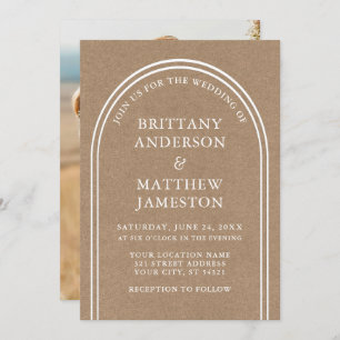 Modern Stylish Arch Wedding Kraft Photo Invitation
